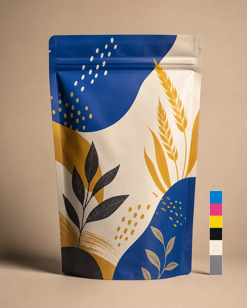 蓝色植物图形食品自立袋包装